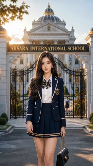 Academy heiress at the school gates, vertical poster