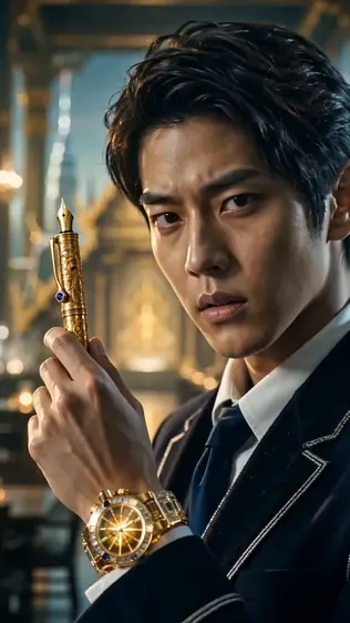 Heir with a gold watch, low-key portrait