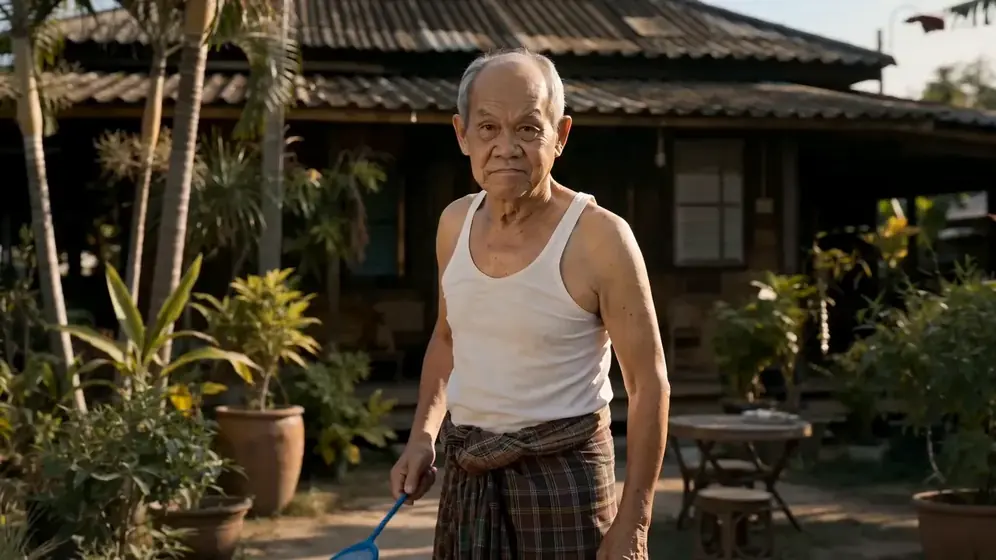 Grandpa in his garden, warm documentary still